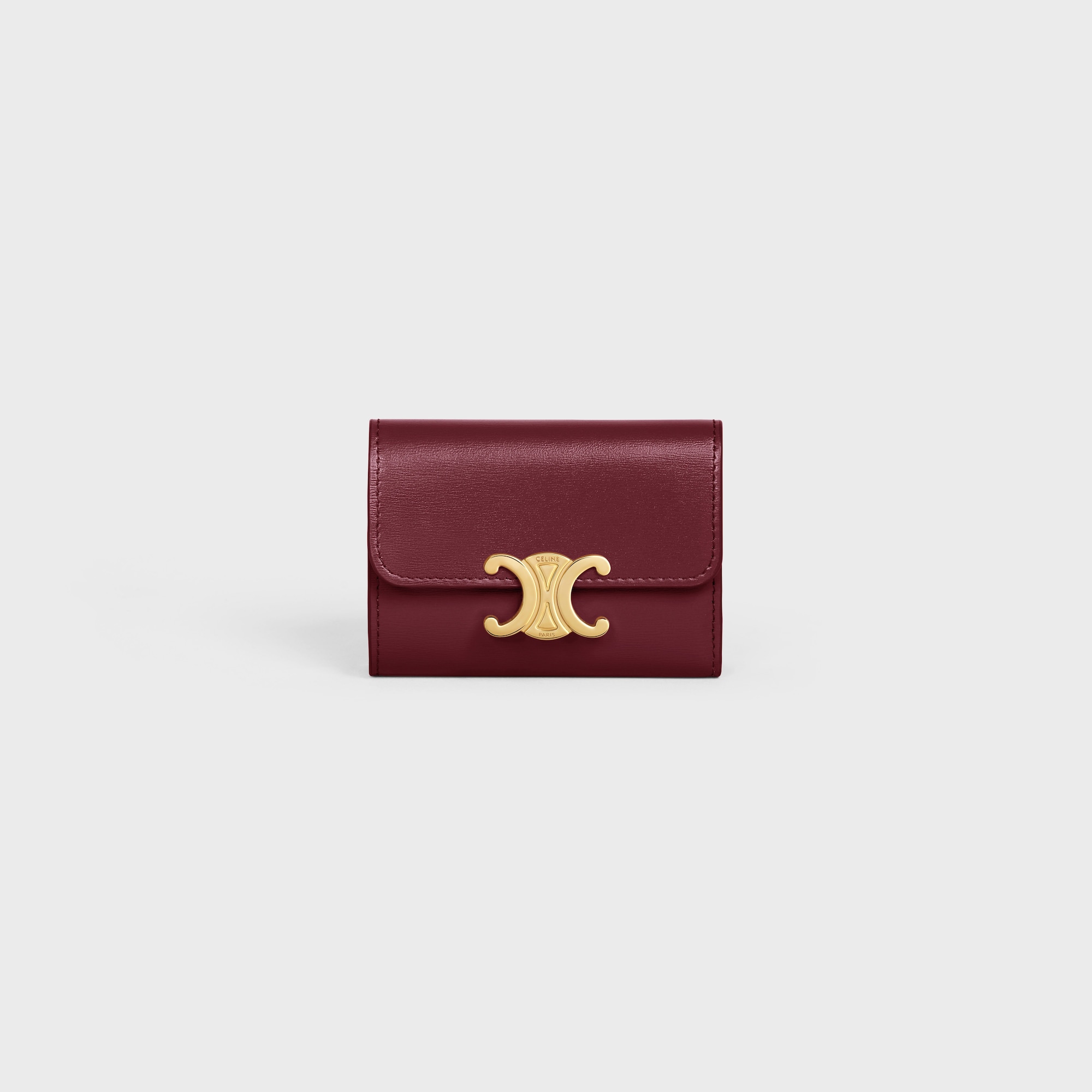 COMPACT WALLET WITH COIN TRIOMPHE IN SHINY CALFSKIN LIGHT BURGUNDY - Image 1